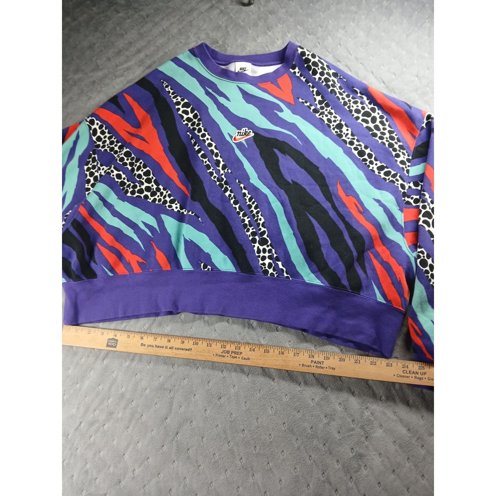 Nike Airloom Oversized Large Crewneck Sweatshirt Purple 90s Vibe Abstract Crop - Picture 4 of 6